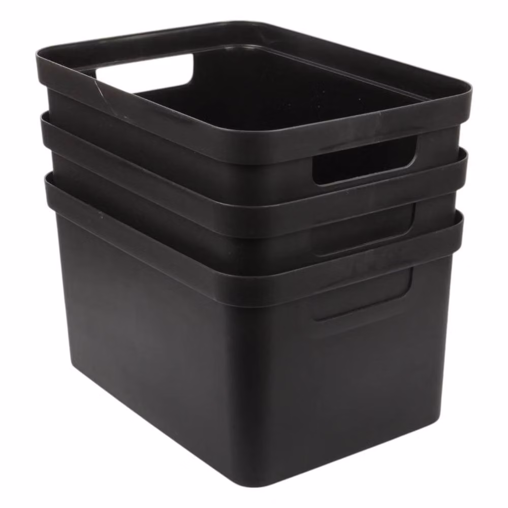 NESTLUNE Max Set of 3 Black Plastic Storage Boxes with Lid, 31L Each – 3