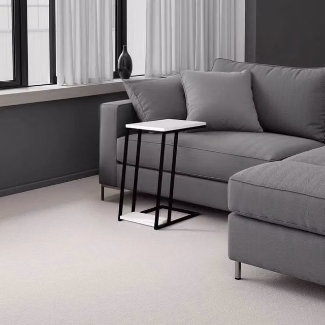 FORGEVIO Modern 2-Tier White Sofa End Table with Metal Frame