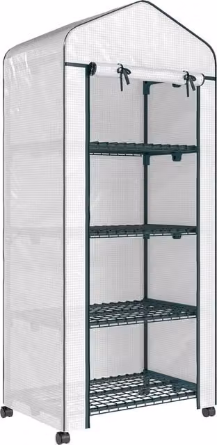 Outsunny 4 Tier Mini Portable Greenhouse with Metal Frame and PE Cover in White