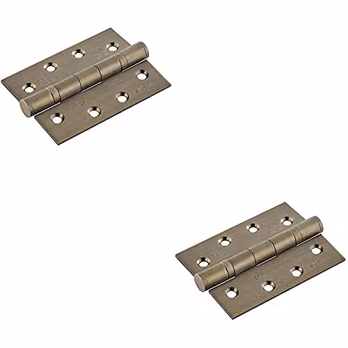 Loops 2 Pair Antique Brass 13 Ball Bearing Butt Hinges H: 102 mm, W: 76 mm, D: 3 mm