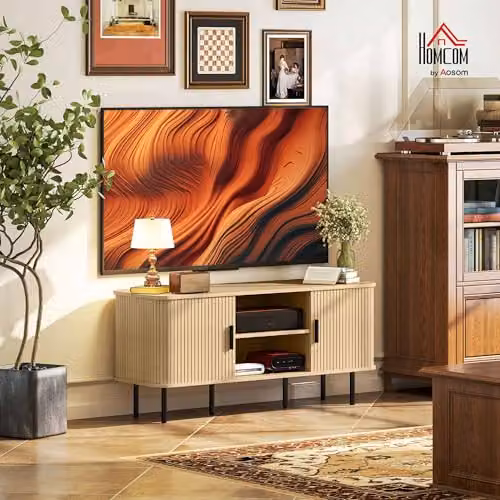 HOMCOM Mid-Century TV Stand Cabinet for Televisions up to 55 Inches, Brown and Black, W/D/H: 120 x 40 x 20.4 cm – 2