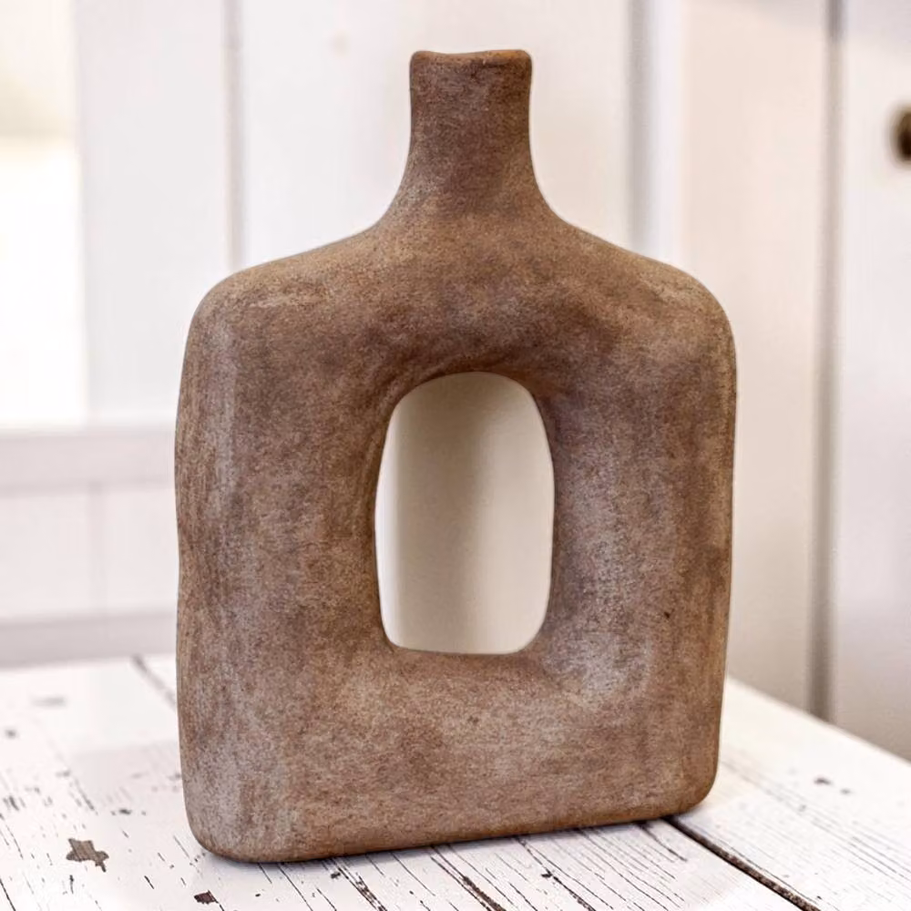 Four Candle Brown Textured Sculptured Ceramic Vase, H 31.0 cm x W 8.0 cm x D 23.0 cm – 2