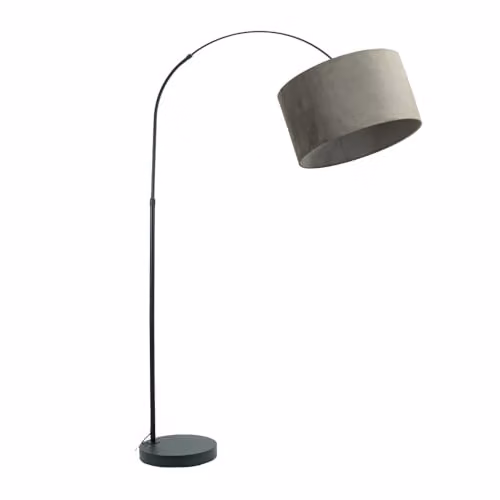 ValueLights Louis Black Metal Arched Floor Lamp with Grey Fabric Shade – 1
