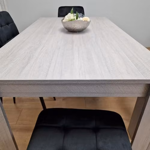 KOSY KOALA Modern 6 Seater Dining Set with Rectangular Light Grey Table, 4 Black Velvet Chairs and 1 Bench, W/D/H: 140 x 80 x 75 cm – 5