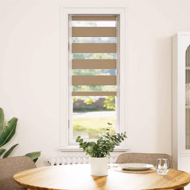 Berkfield Home Zebra Blind in Sand Brown, W: 40 cm, H: 150 cm, Polyester Fabric