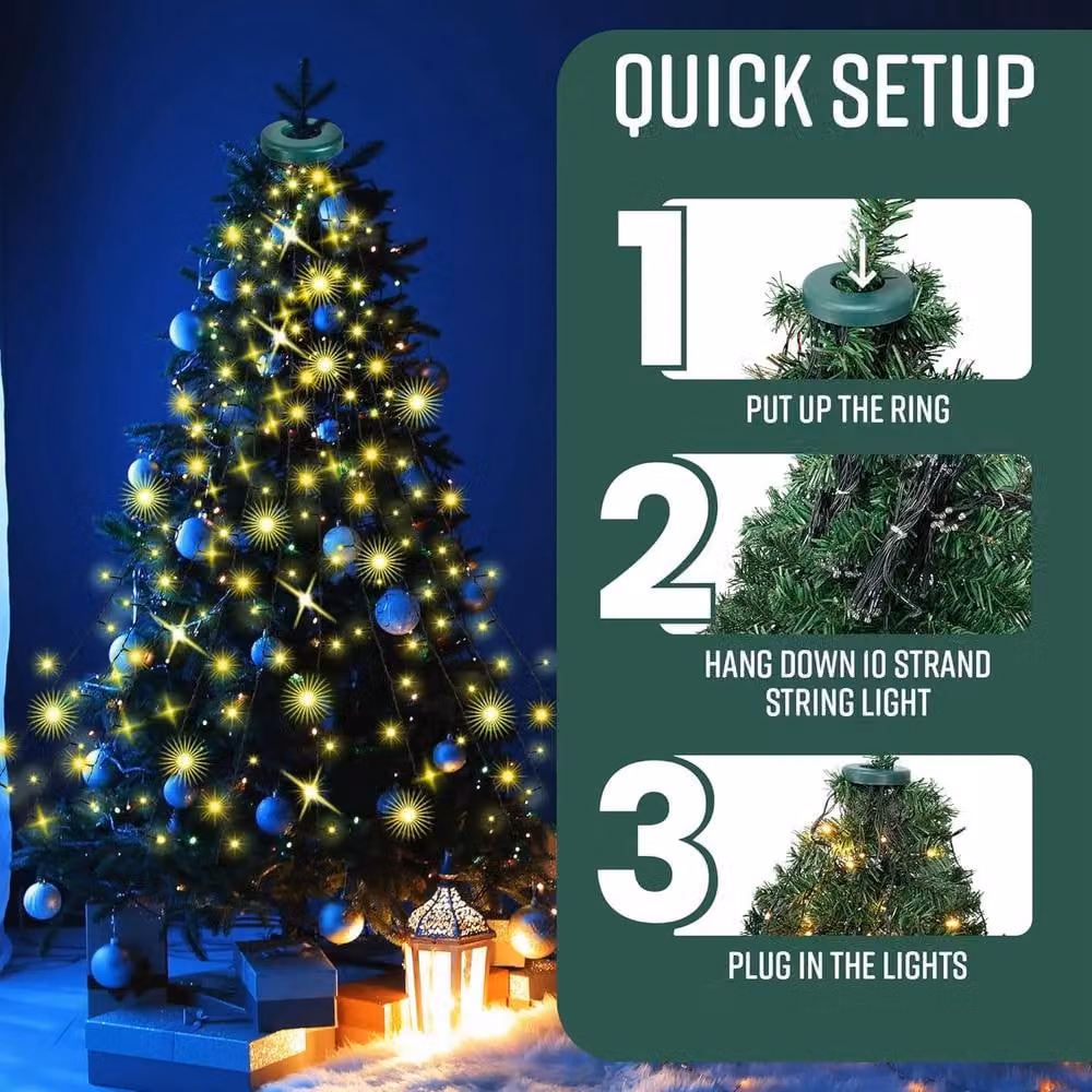 GloBrite Christmas Tree Ring Lights with 400 Warm White LEDs, IP44 Waterproof, Indoor and Outdoor Decorations with Timer and 8 Modes – 2