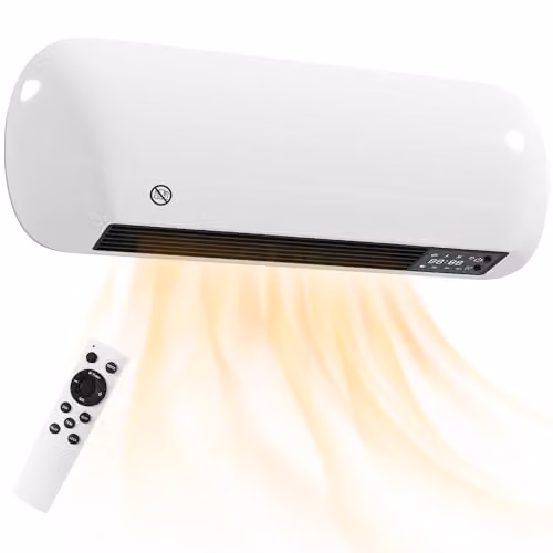 HOMCOM 2000W White Ceramic Wall Mounted Fan Heater with Remote Control and Thermostat