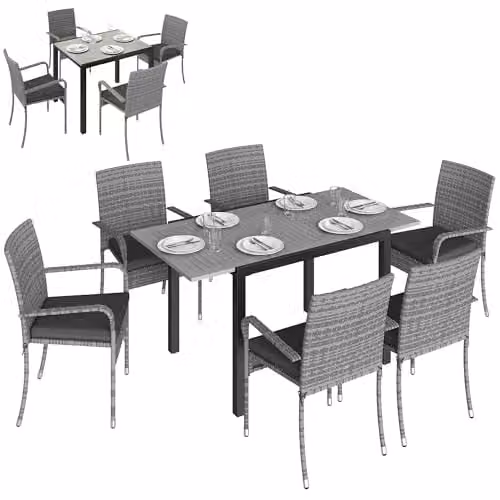 Outsunny 7 Piece Rattan Garden Furniture Set with Acacia Wood in Grey
