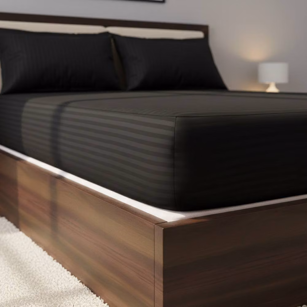 Snug City Black Satin Stripe Microfibre Extra Deep Fitted Sheet, Super King, W/D/H: 200 x 200 x 40 cm – 2
