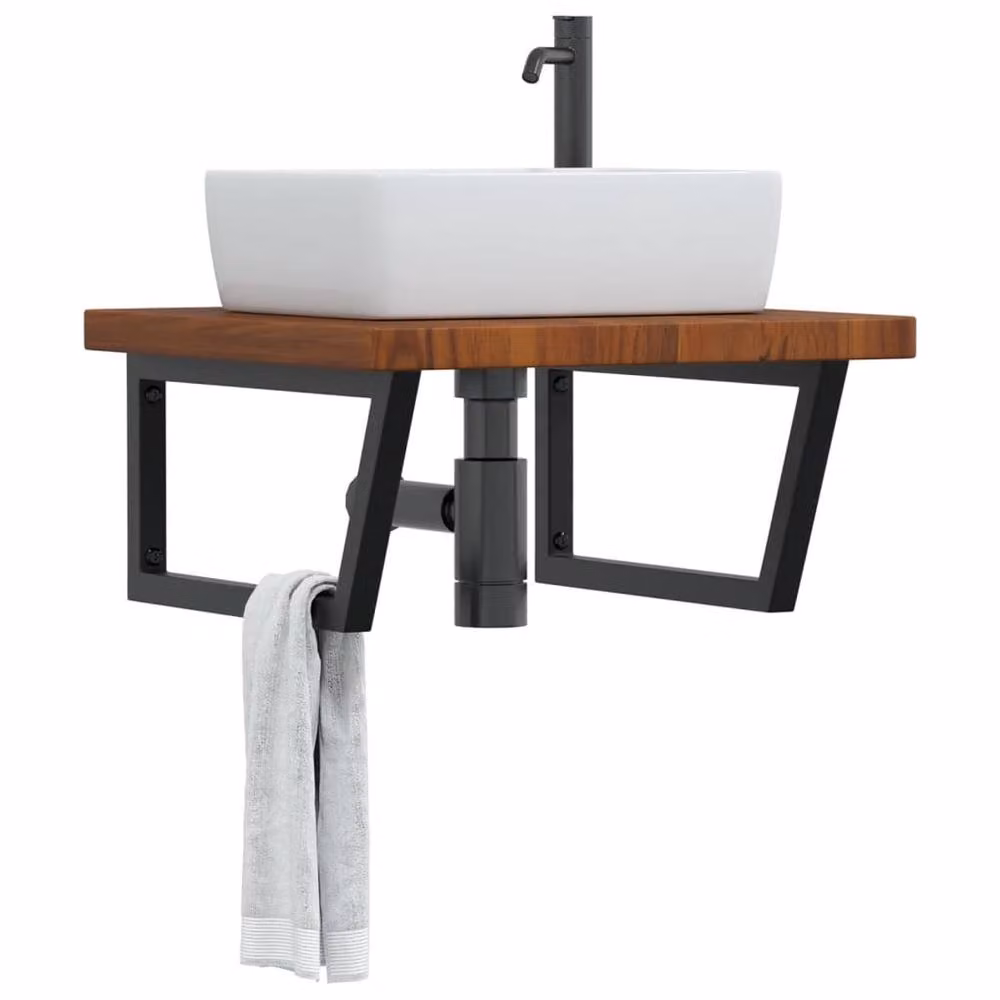 Berkfield Home Wall Mounted Basin Shelf in Brown Oak and Steel – 2