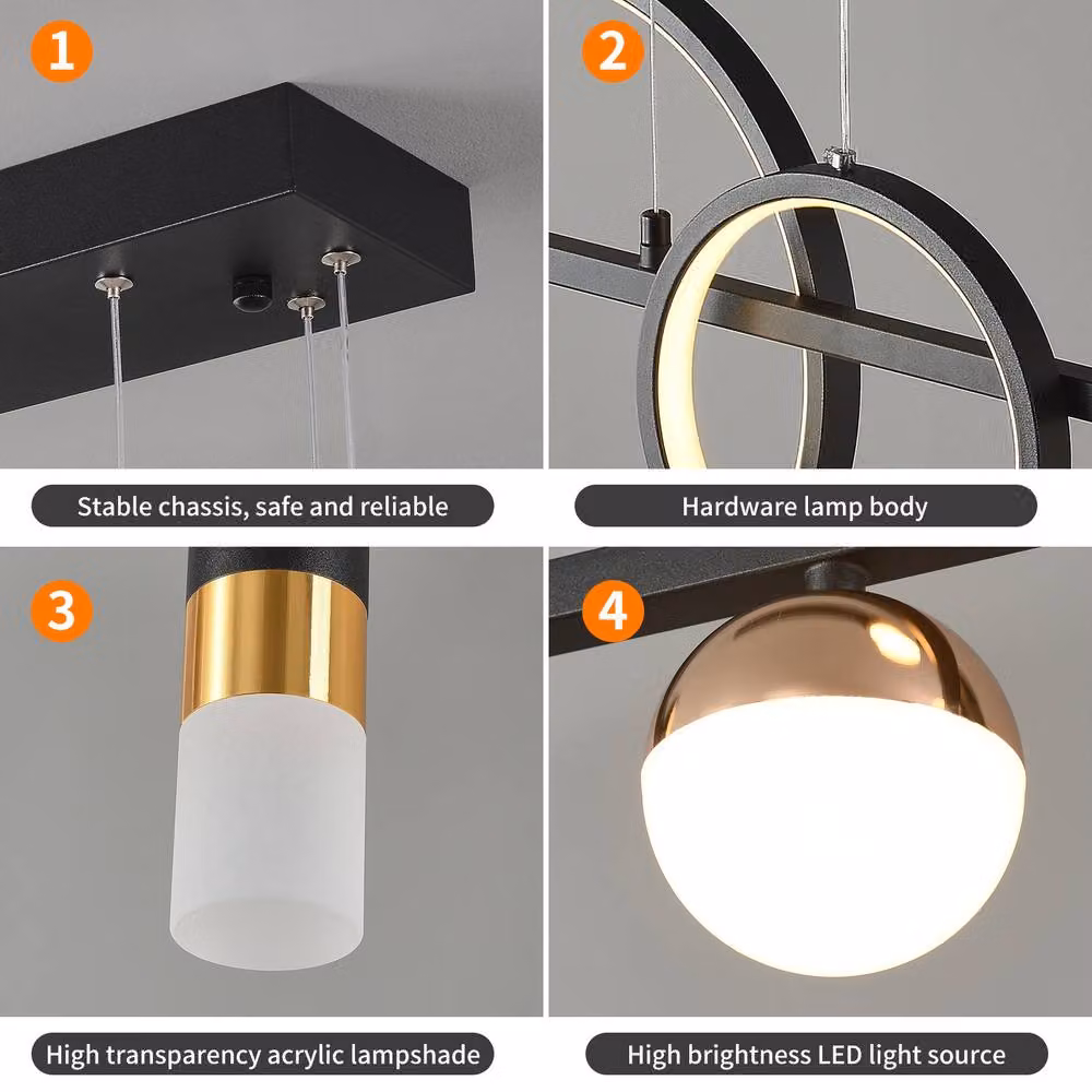 NIVOR 6 LED Linear Pendant Kitchen Island Spotlight Lamp, Dimmable and Adjustable, Black – 4