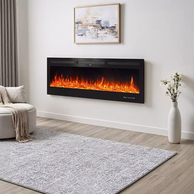 Living Star Black Recessed and Wall Mounted Electric Fireplace with Remote