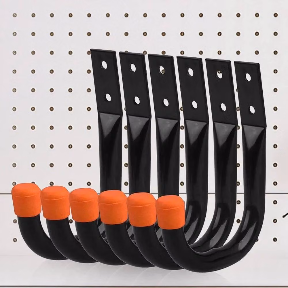 FORGEVIO 6 Pack Heavy Duty Wall Mounted Garage Storage Hooks in Black, 500mm – 2
