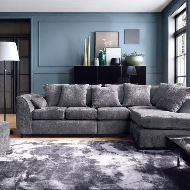 Abakus Direct Harriet Large Right Facing Corner Sofa in Dark Grey Crushed Chenille Fabric – 1
