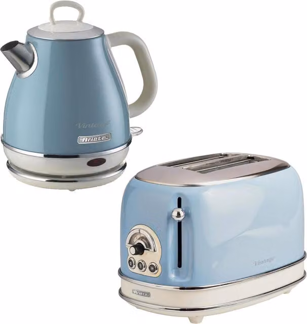 Arietes Blue Vintage 1L Jug Kettle and 2 Slice Toaster Set