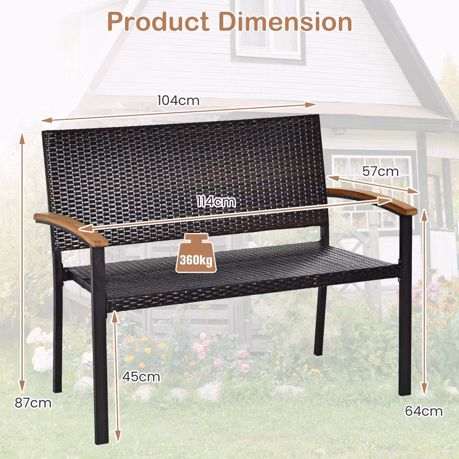 Costway Dark Brown All-Weather PE Wicker Stackable Outdoor Garden Loveseat Bench – 2