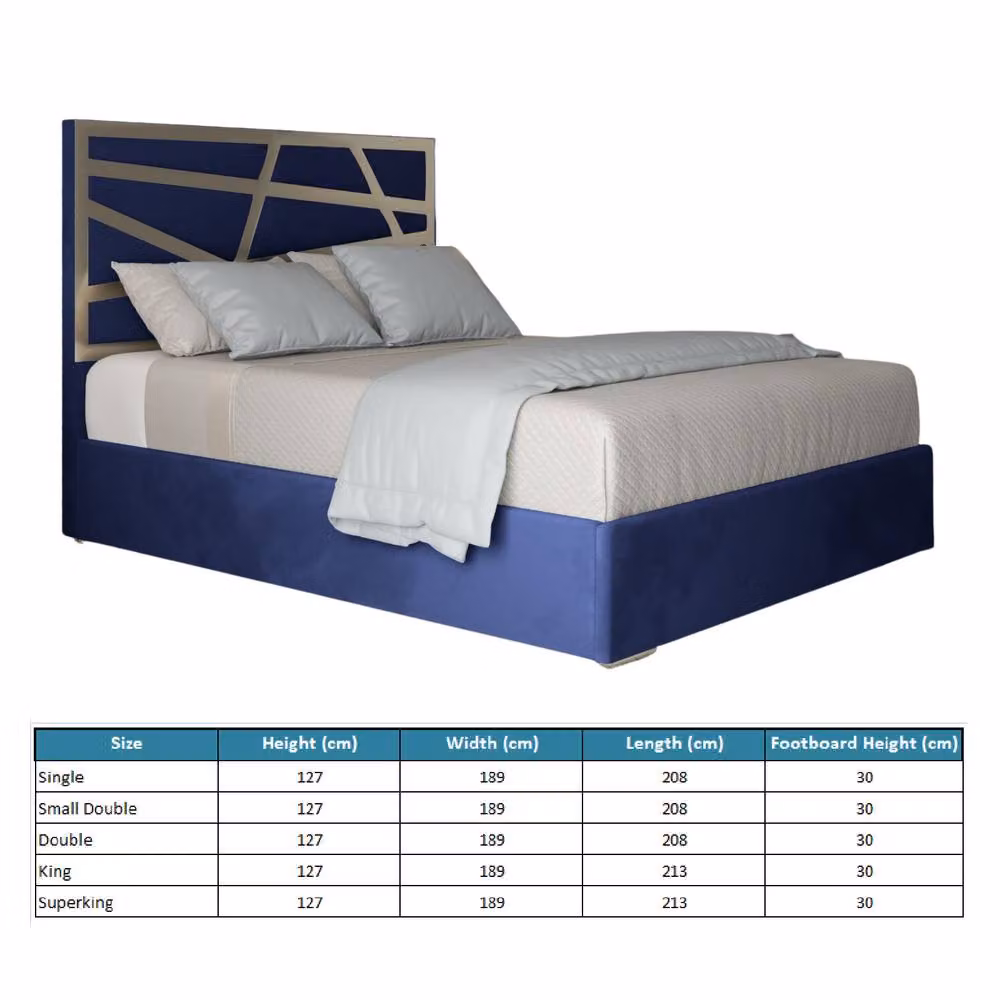 KDMD Frilford Blue Velvet Upholstered Metal Designer Bed Frame, W/D/H: 200 x 189 x 127 cm – 5