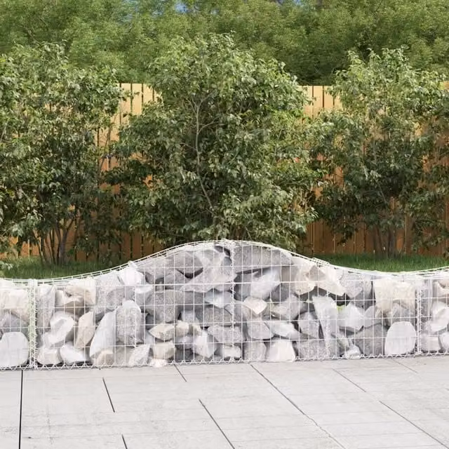 Berkfield Home Arched Gabion Baskets, 3 Piece Set, Silver Galvanised Steel, W: 200 cm, D: 30 cm, H: 40-60 cm