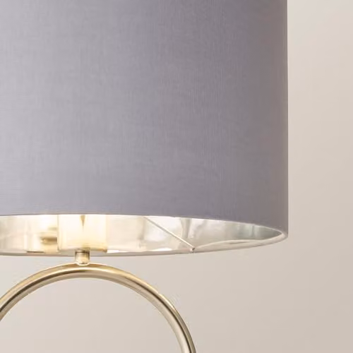 ValueLights Antonia Oval Table Lamp with Grey Fabric Shade and Chrome Base, Includes LED Bulb – 3