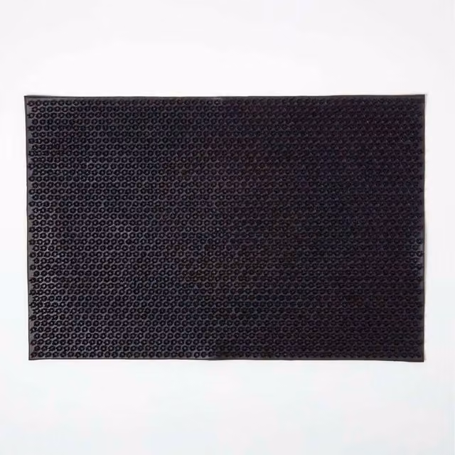 Homescapes Black Rubber Scraper Door Mat, W: 40 cm, D: 60 cm