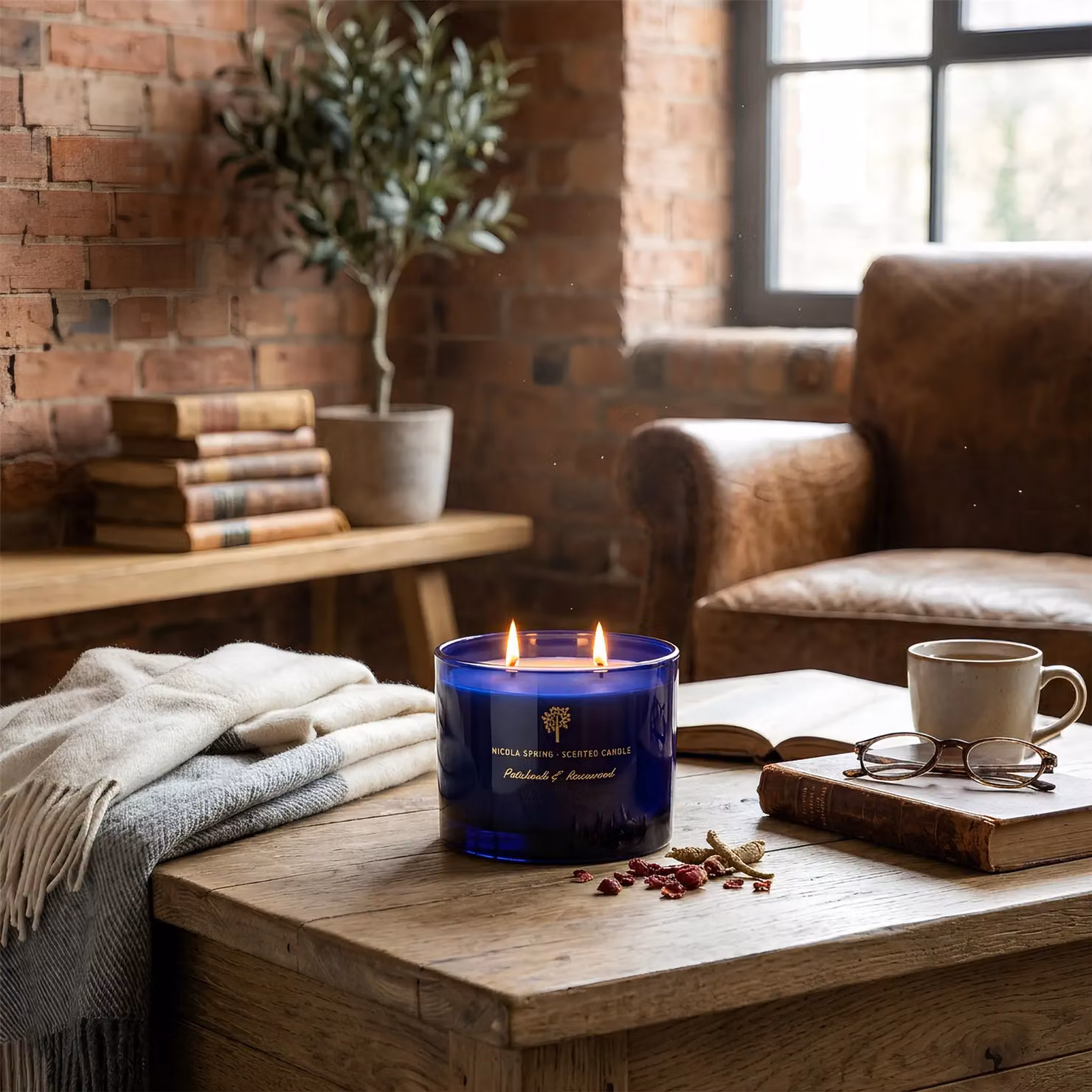 Nicola Spring Patchouli & Rosewood Scented Candle and Reed Diffuser Set in Blue, 350g Soy Wax Candle and 200ml Diffuser – 7