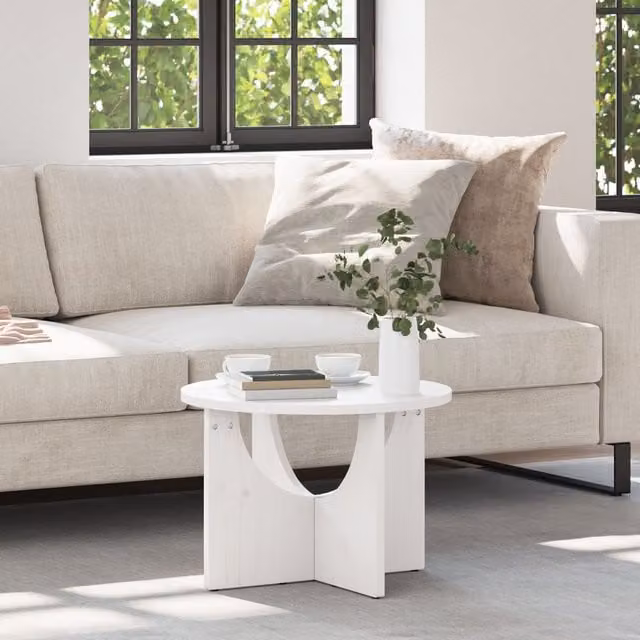 Berkfield Home Round White Coffee Table in Solid Pine Wood W/D/H: 50 x 50 x 35 cm – 1