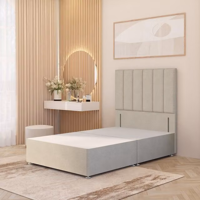 Somnior Beds Ltd Modern Upholstered Fabric Bed Frame and Headboard in Beige and Yellow, W/D/H: 90 x 190 x 77.5 cm