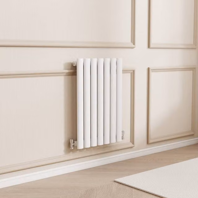 Banyetti Orva White Horizontal Single Oval Column Radiator, W: 60.0 cm, H: 41.3 cm