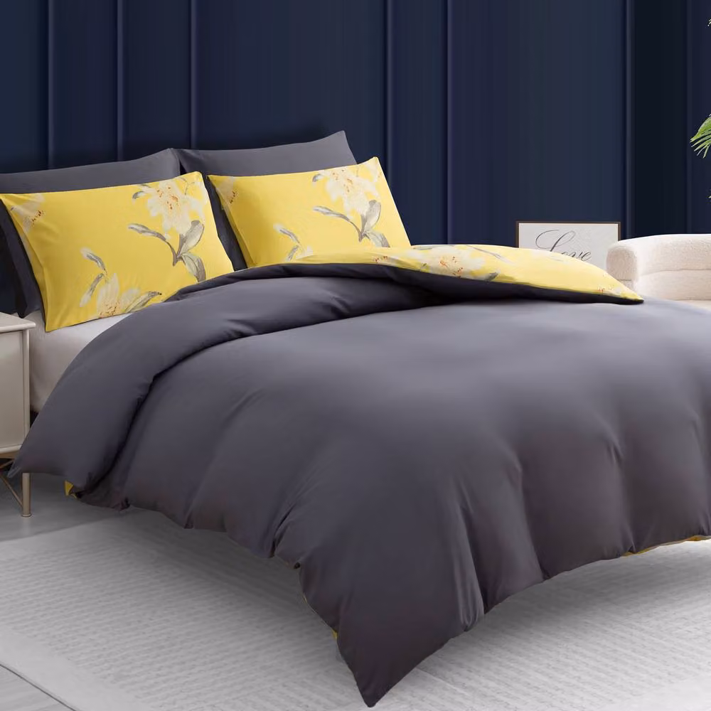 Grace Modern Reversible Microfibre Duvet Cover and Pillowcase Set in Yellow, Double (140 x 200 cm) – 2