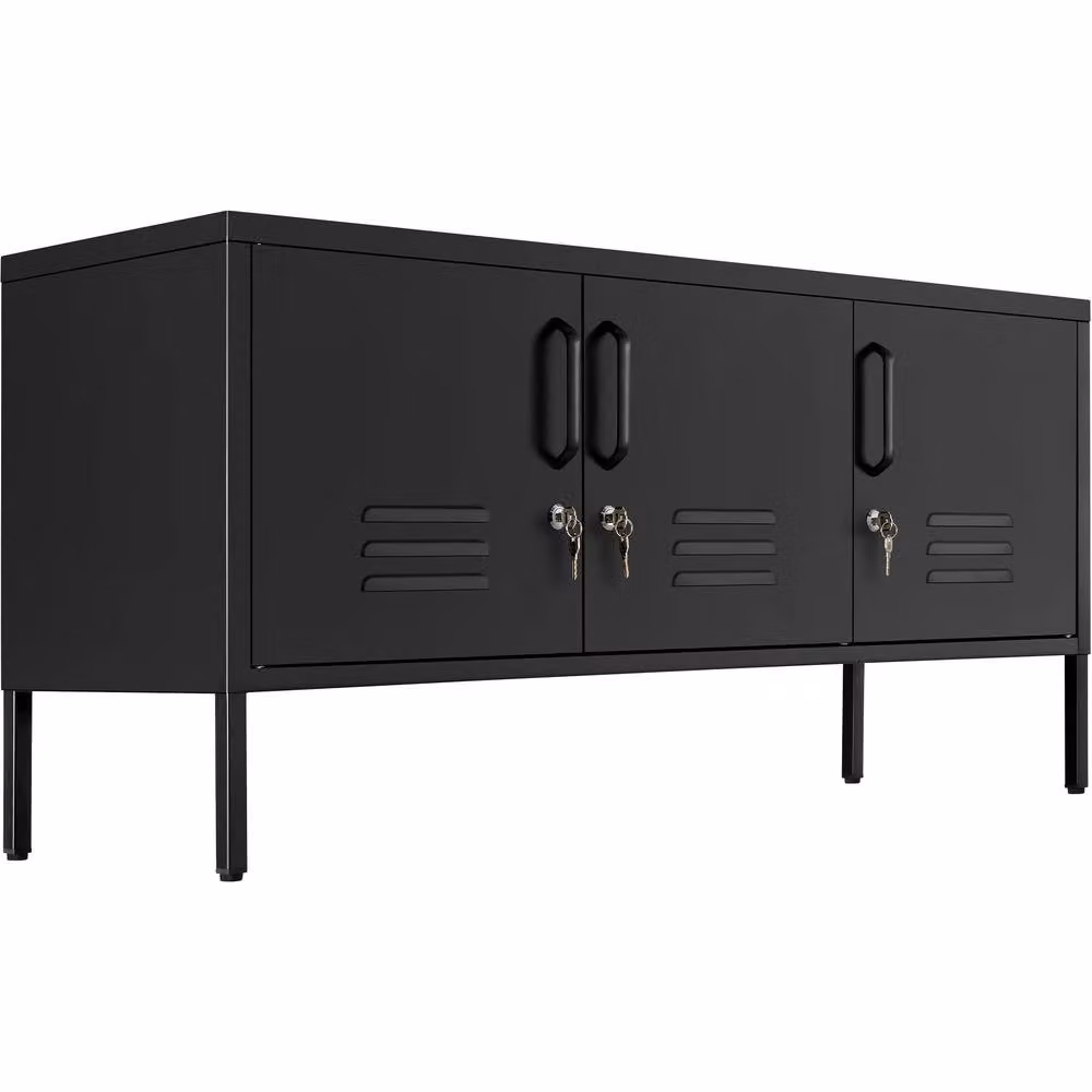 tectake Baker Sideboard in Matt Black with Lockable Doors and Cable Management – 8