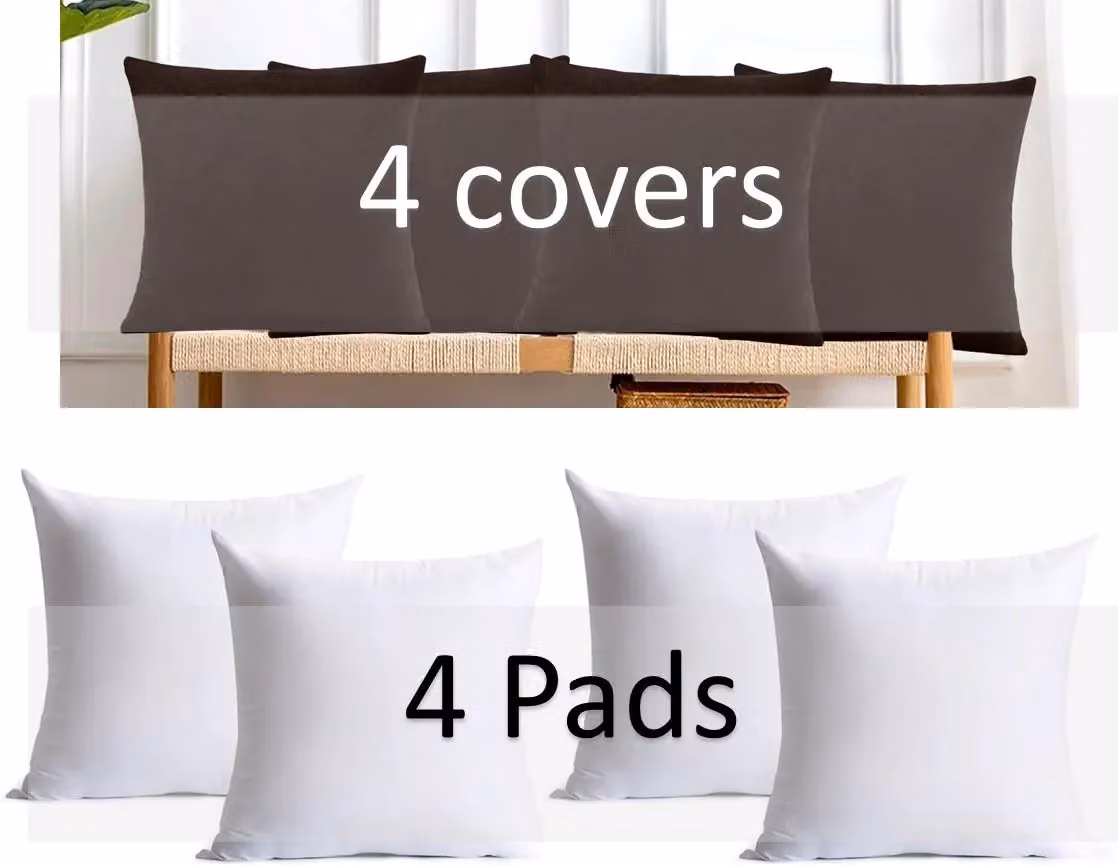 Luxor Living Set of 4 Brown Velvet Chenille Square Cushions with Removable Covers, W/D/H: 45 x 45 x 45 cm – 3