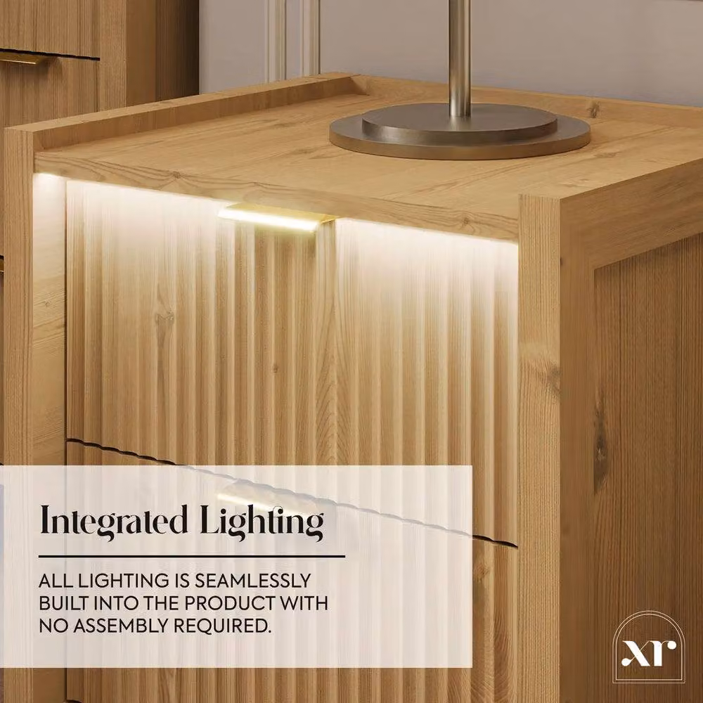X Rocker XR Living Dakota Bedside Table with Two Drawers and Integrated Lighting in Wild Oak – 3