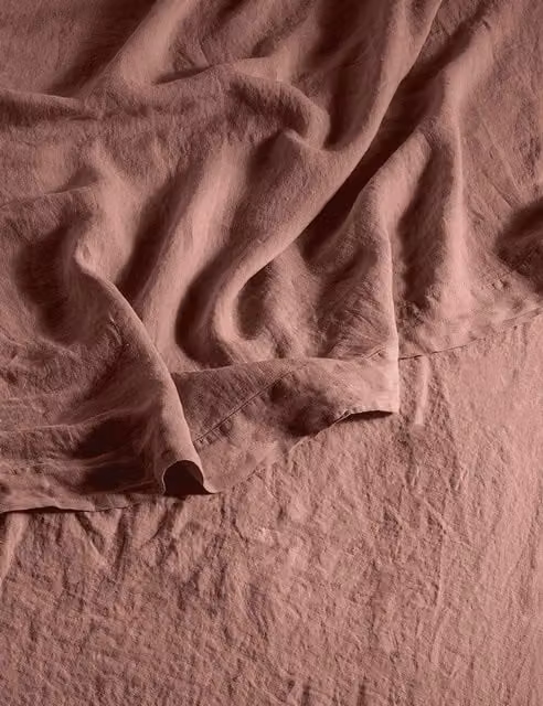 Bedfolk Pure Washed Linen Flat Sheet, Red, W: 180 cm, L: 200 cm