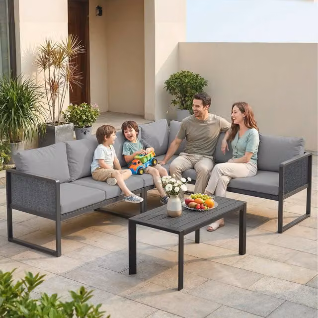 Outsunny Modern Garden Furniture Corner Sofa Set with Cushions in Dark Grey