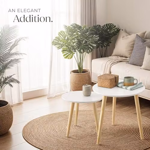 tectake 2-Piece Scandi Design Nesting Side Table Set with Solid Pine Wood Legs in White and Brown – 4