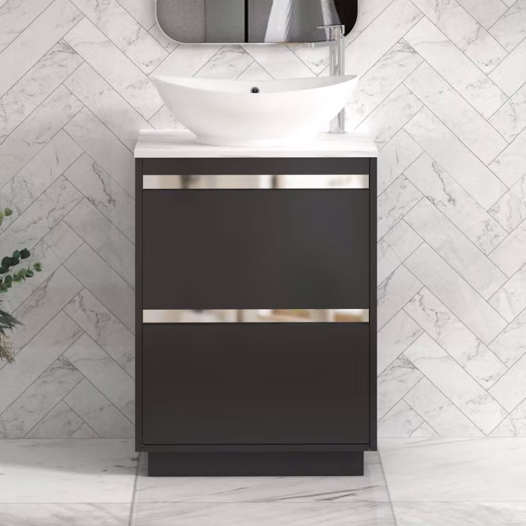 Royal Bathrooms Orion 800mm Matt Obsidian Black Floor Standing Countertop Vanity Unit with 2 Drawers, Amaze Basin and Chrome Accent Trim