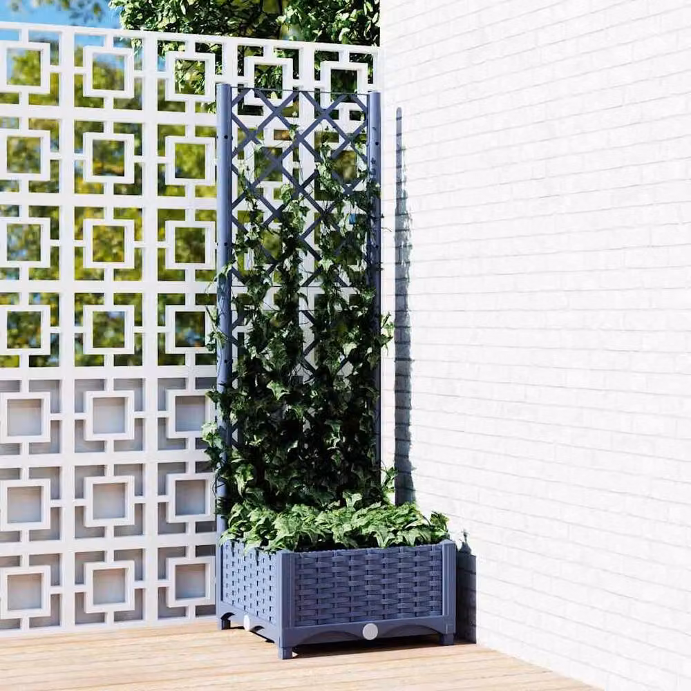 Berkfield Home Garden Planter with Trellis, Dark Grey, W/D/H: 40 x 40 x 121.5 cm – 2