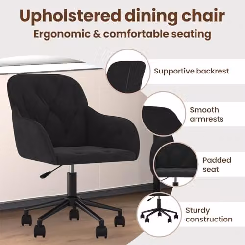 vidaXL Set of 2 Modern Black Velvet Swivel Dining Chairs W/D/H: 55 x 59.5 x 77 cm – 4