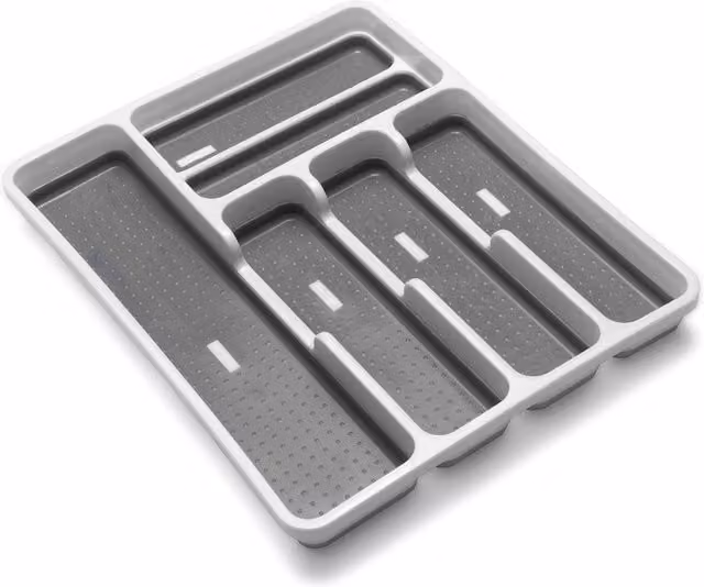 Addis Premium Non Slip Grey Plastic Cutlery Tray with Compartments