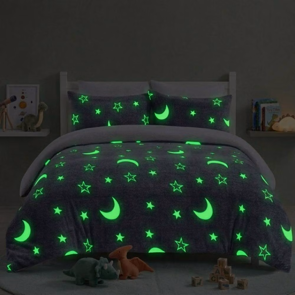 Snug City Glow in the Dark Teddy Galaxy Design Kids Duvet Cover Set, Grey, W/D/H: 140 x 200 cm – 2