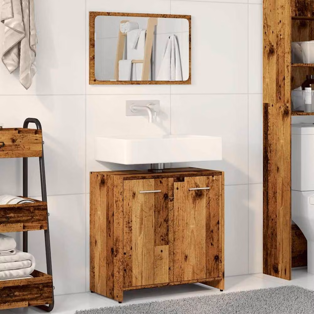 Berkfield Home Wall Mounted Bathroom Cabinet with Mirror in Brown Old Wood – 2