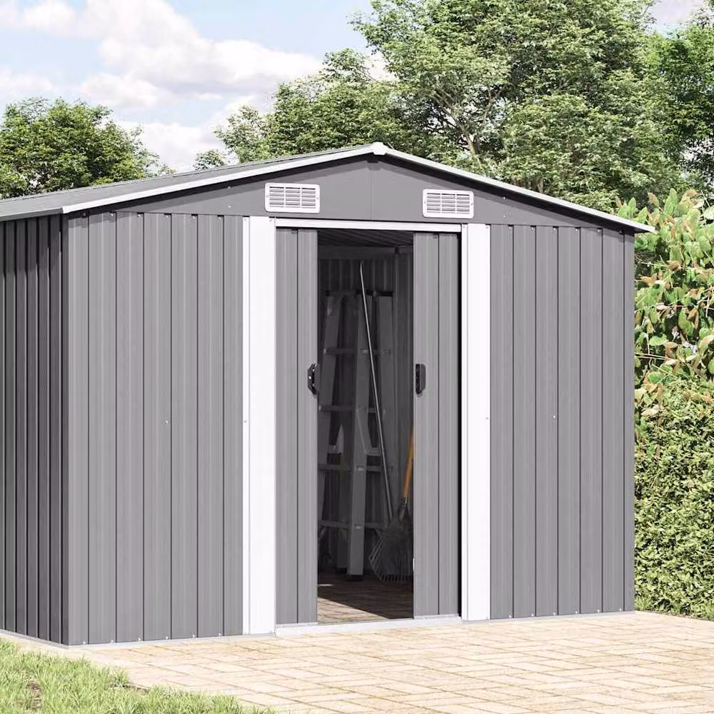 Berkfield Home Grey Galvanised Steel Garden Shed with Sliding Gable Doors W/D/H: 990 x 257 x 181 cm – 3