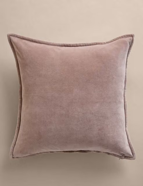 M&S Pure Cotton Velvet Square Cushion in Beige