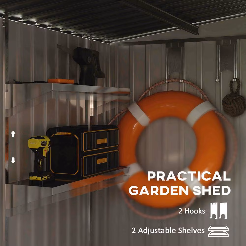 STILVORA White Galvanised Steel Garden Storage Shed with Sliding Door, Shelving and Side Vent, H 195.0 x W 152.4 x D 181.0 cm – 3