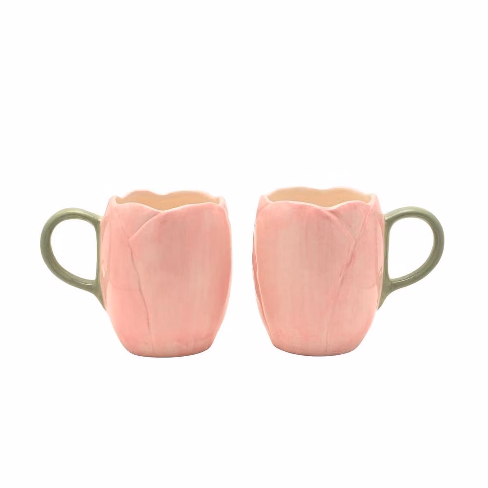 Hestia Set of 2 Pink Floral Ceramic Tulip Mugs – 2