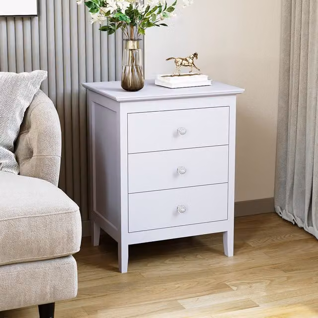 Livingandhome Modern White Matt Wooden Nightstand