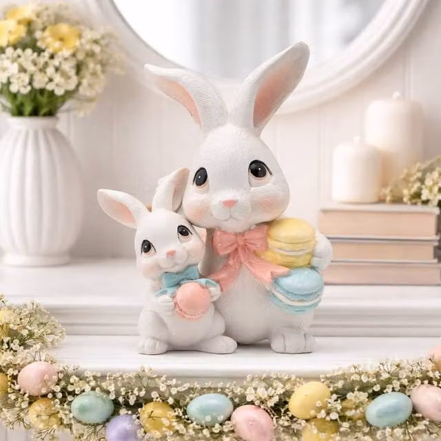 Eggs-traordinary Gift Co Easter Bunny Mum and Baby Tabletop Decoration in Multicolour and White – 1