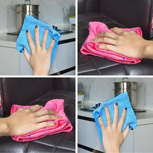 KAV Reusable Microfibre Cleaning Cloths, 8 Pack, W/D: 40 x 40 cm, Pink, Green, Blue and Yellow – 2