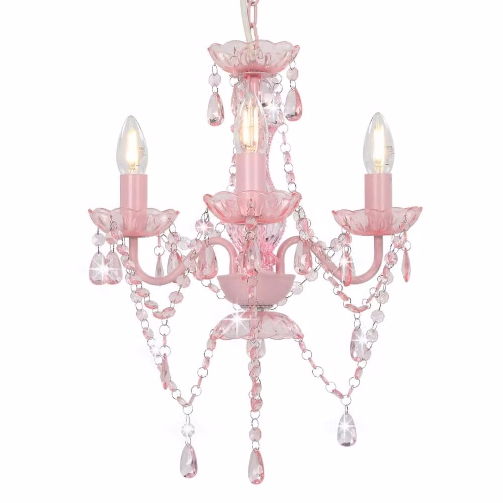 Berkfield Home Elegant Round Pink Chandelier with Beads, 3 x E14 – 2