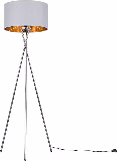 ValueLights Camden Chrome Tripod Floor Lamp with Metallic Inner Shade in Gold and Chrome